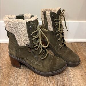 Olive Green Suede Ankle Boots with Shearling Lining- Marc Fisher 9
